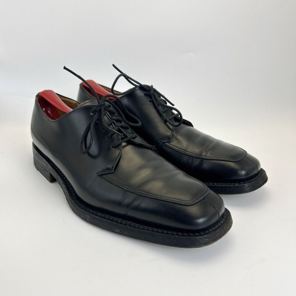 REGAIN Vintage Dress Shoes Mens 8.5 Black Leather Split Apron Square Toe Derby